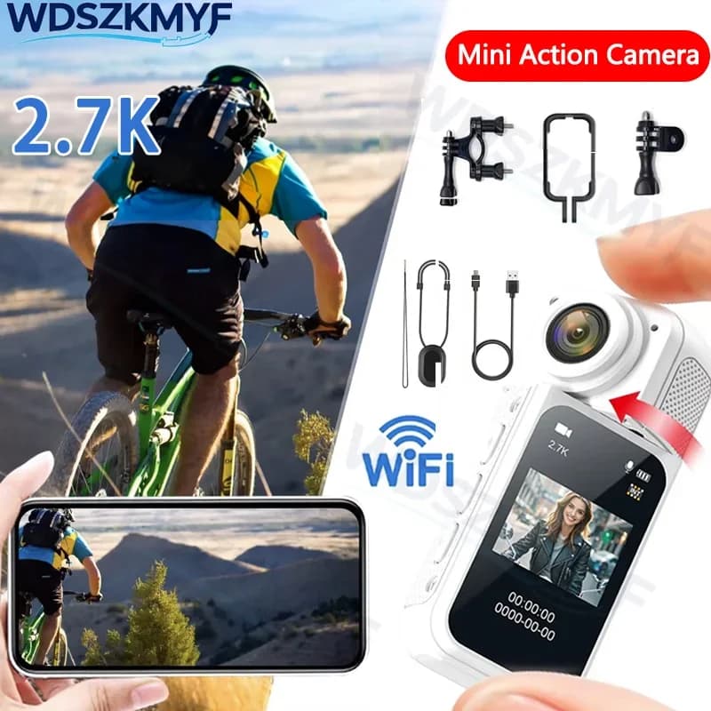 Ultra HD 2.7K Thumb Action Camera 1080P WiFi Mini Sports Camera 180 Rotate Magnetic lanyard Motorcycle Bike for vlog Portable