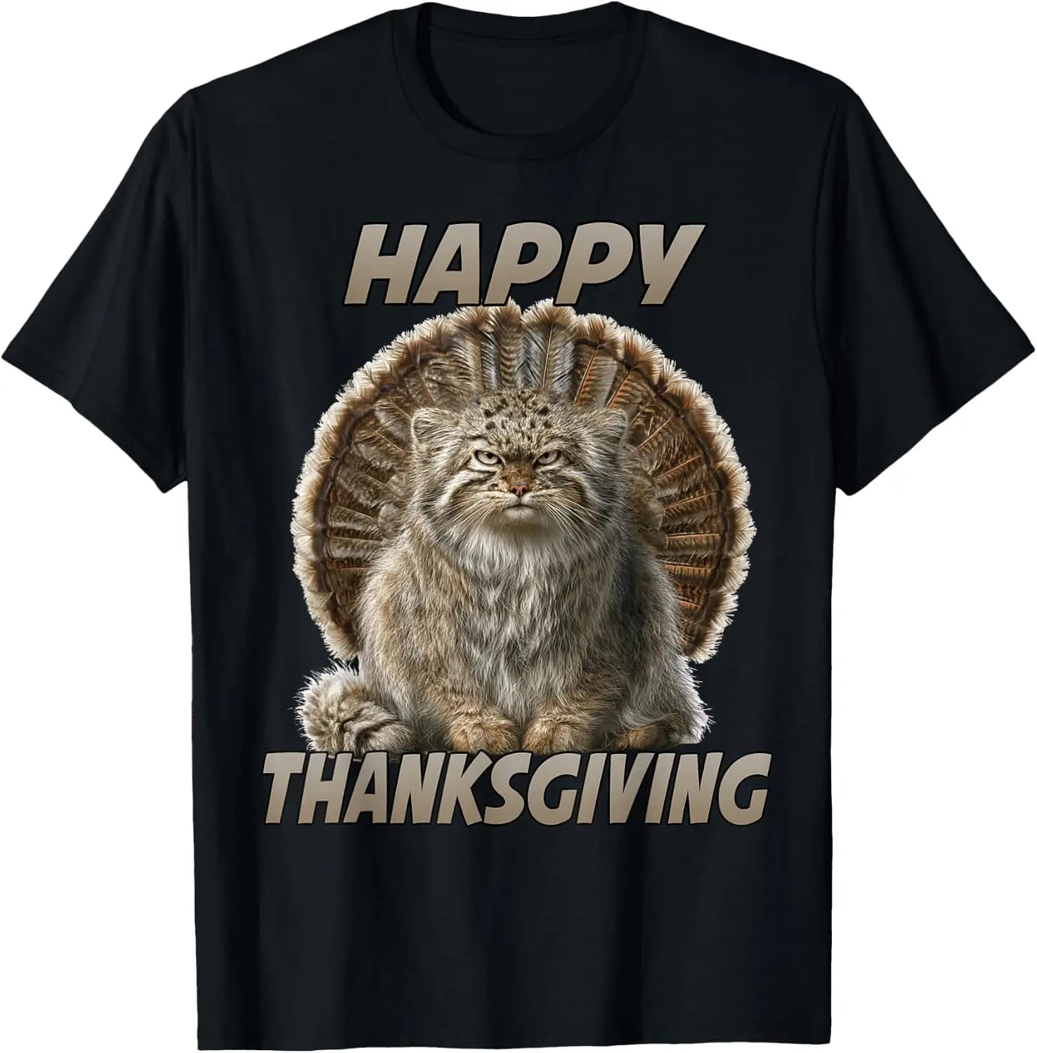 Funny Manul Pallas Cat Thanksgiving Fall Humor T-Shirt 100% Cotton Trendy Y2K Short-Sleeve Tee – Soft, Quick-Drying, &