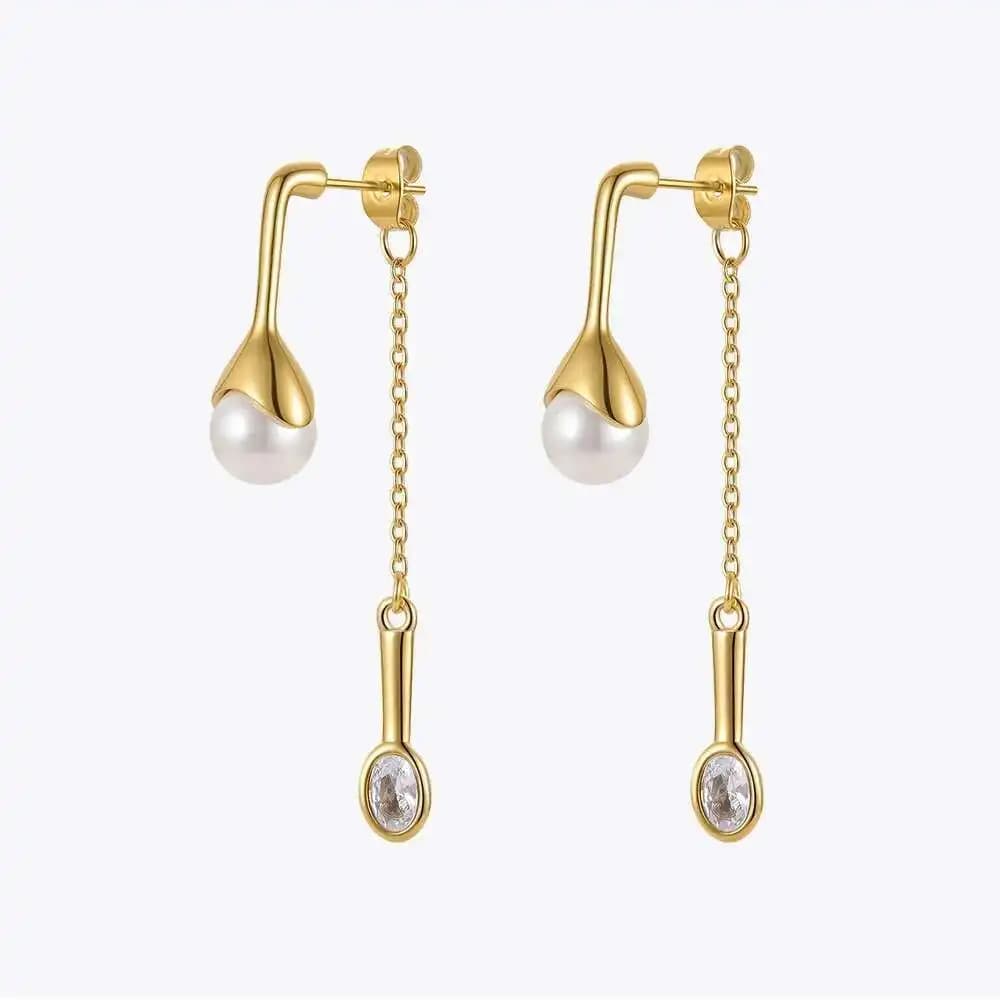 ENFASHION Orecchini pendenti con cucchiaio speciale Orecchini pendenti color oro in acciaio inossidabile Pendientes Mujer Gioielli di moda Party E 221364