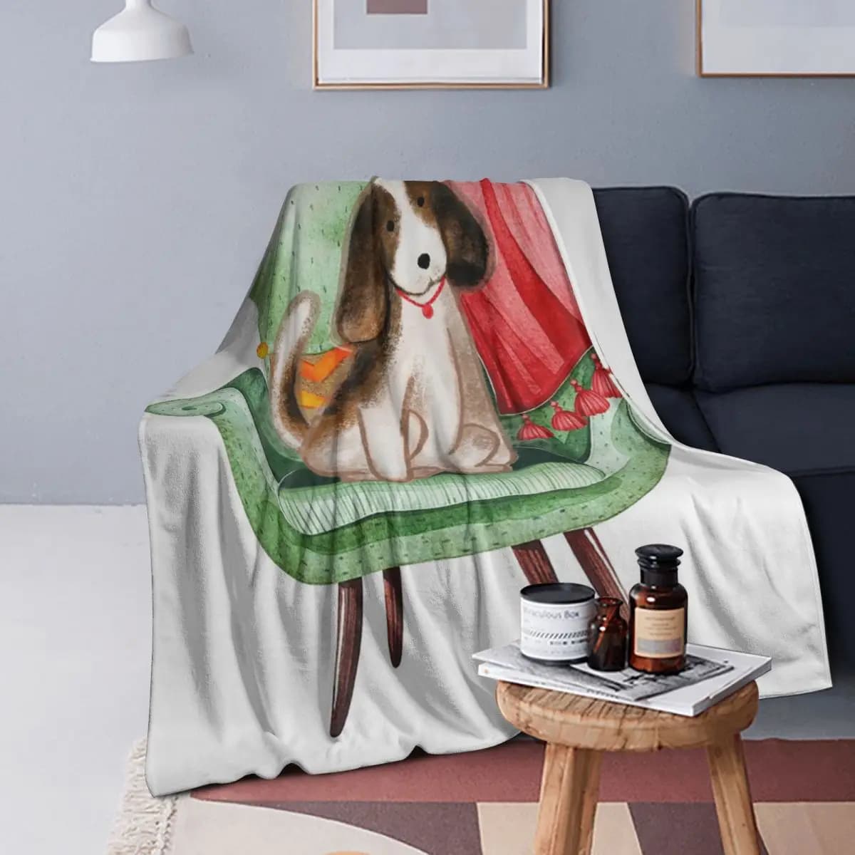 Happy Couch Dog Cute Beagle Blanket Soft Warm Flannel Throw Blanket Bedding for Bed Living room Picnic Travel Home Couch