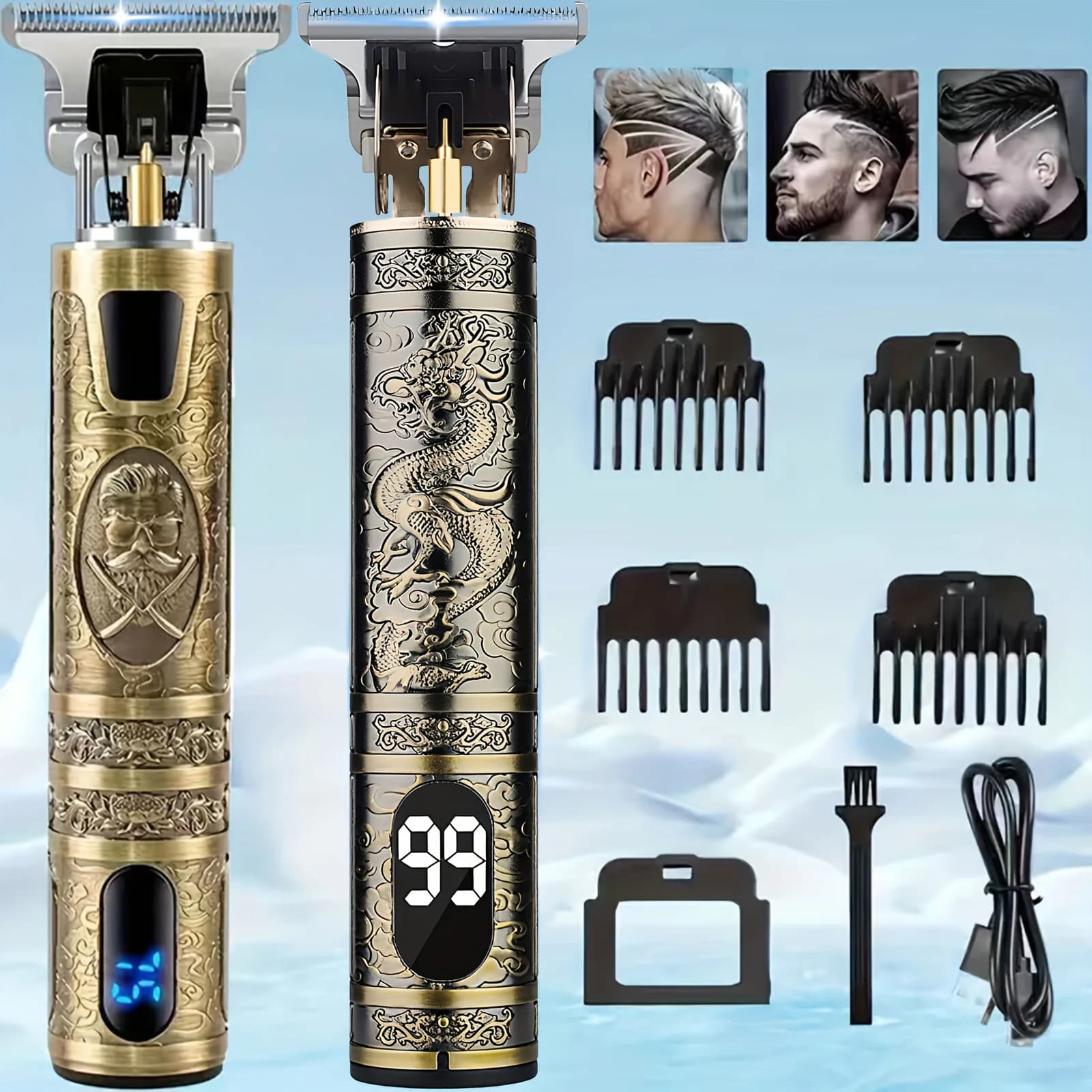 Electric/Cordless Hair Clippers & Beard Trimmer with LCD Screen, USB Rechargeable, T-Blade Shaver for Shaving/Tummy Trimming/Guide Comb System, USB Grooming for Travel
