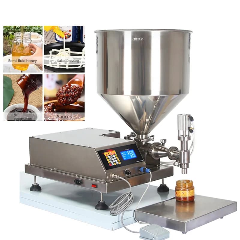 Riempitrice per pasta liquida da 40 litri Riempitrice per bottiglie commerciale Pasta al miele Salsa al burro di arachidi Imballaggio alimentare