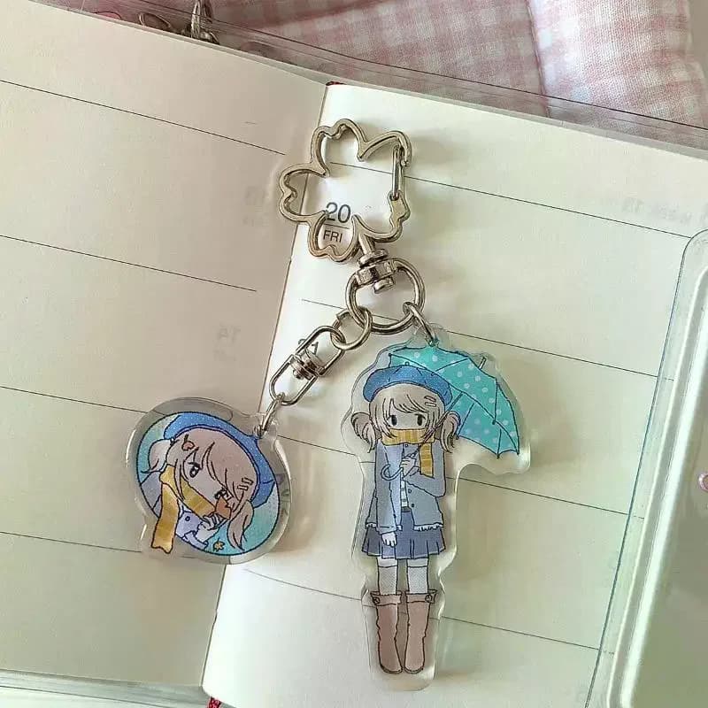Cartoon Drip Glue Girl Acrylic Keychain Phone Lanyard Backpack Pendant Charm Key Hanging Decoration Accessories Gift