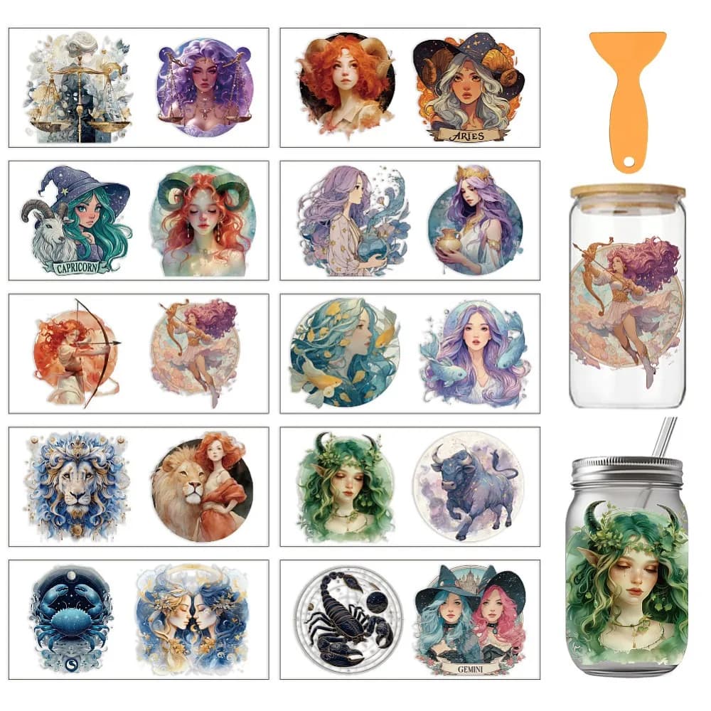 10 Pezzi 10 Stili Carta Termotrasferibile in PVC per Sublimazione UV Tazza Costellazione 240x110mm 1pz/stile