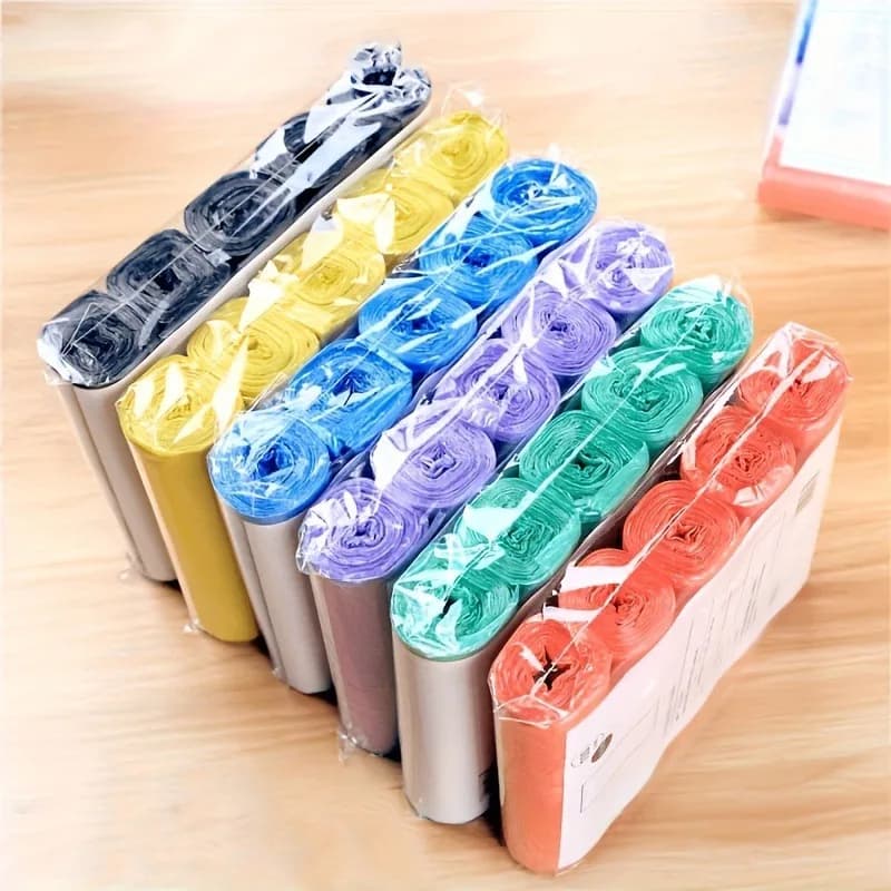 5-Roll Pack 60pcs Disposable Trash Bags - The Perfect Choice for Cleaning Homes, Kitchens, Offices, and Restaurants.