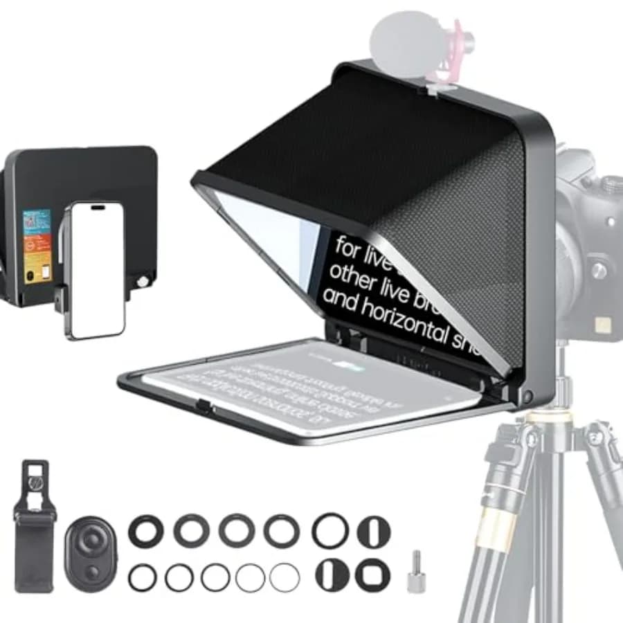 LENSGO Portable Teleprompter for iPad, Tablet, Smartphone, DSLR Camera, 7.9''' Compatible with App for iOS and Android Systems, Black Color