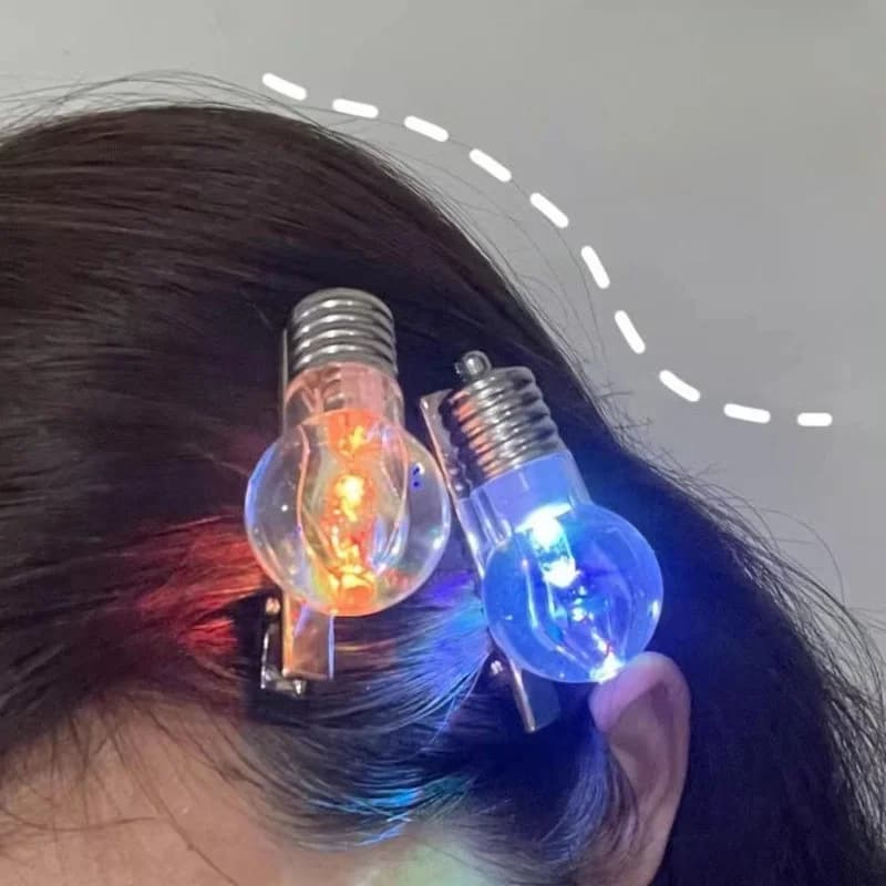 Funny LED Light Bulb Hair Clip Glow in Dark Flashing Bangs Clipper Unique Hairpin for Women Party Rave Festival Night Club