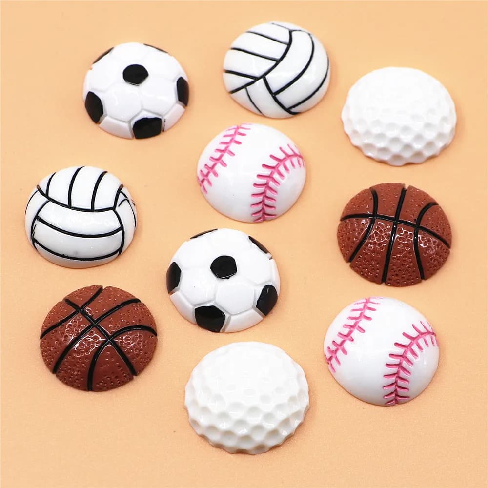 10 Pieces 23MM Sympathetic Cabochon in Resin Ball Shape Basketball/Calcio/Golf/Pallavolo, Decorative Accessories DIY for Scrapbooking