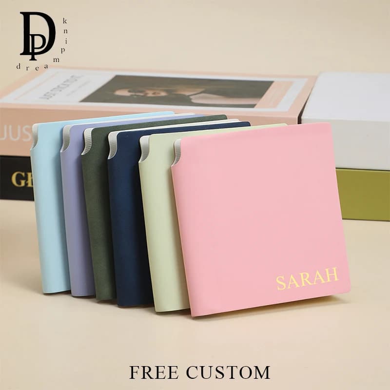 Custom Name Mini Square Notebook Blank Page Travel Business Office Diary Book PU Leather Cover Student Small Sketch Book Gift