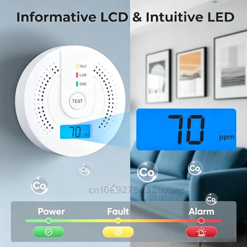 Digital Carbon Monoxide Detector CO Gas Alarm Monitor Sound Warning Battery Powered Detector Portable CO Detector Home Use