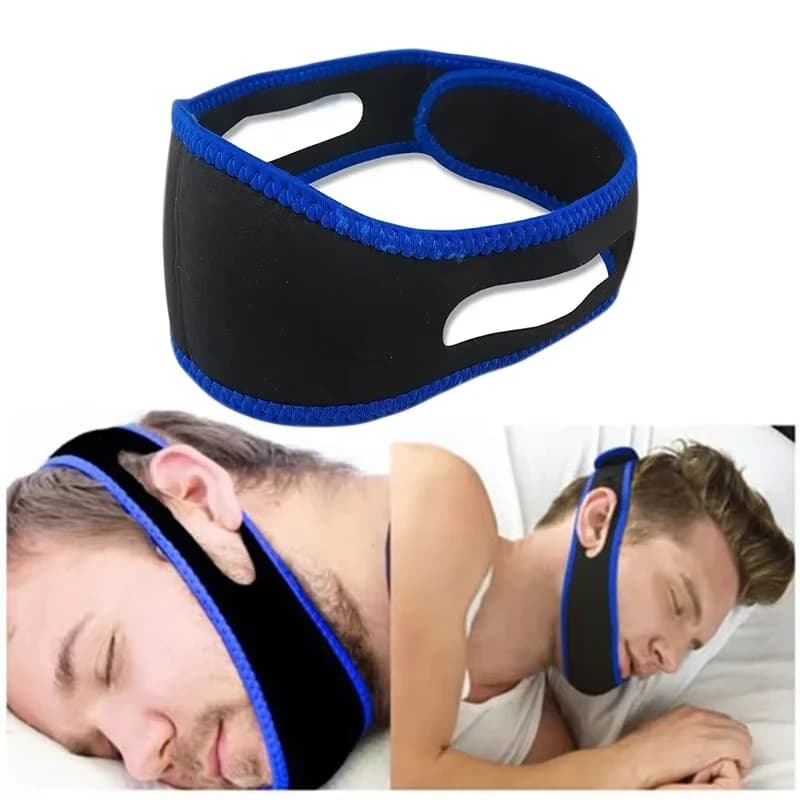 Fascia per fermare il russamento Cintura antirussamento Cintura sottogola nera blu Velcro regolabile Fermare il russare con il sonno chiuso e respira