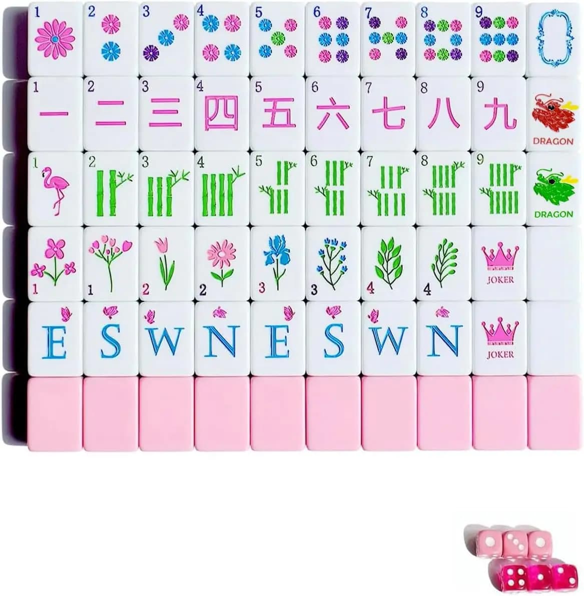 Set di 160 Tessere Mahjong in Acrilico Inciso, Gioco American Mah Jongg con Borsa in PU, 6 Dadi, Accessori per Principianti (Rosa Chiaro)