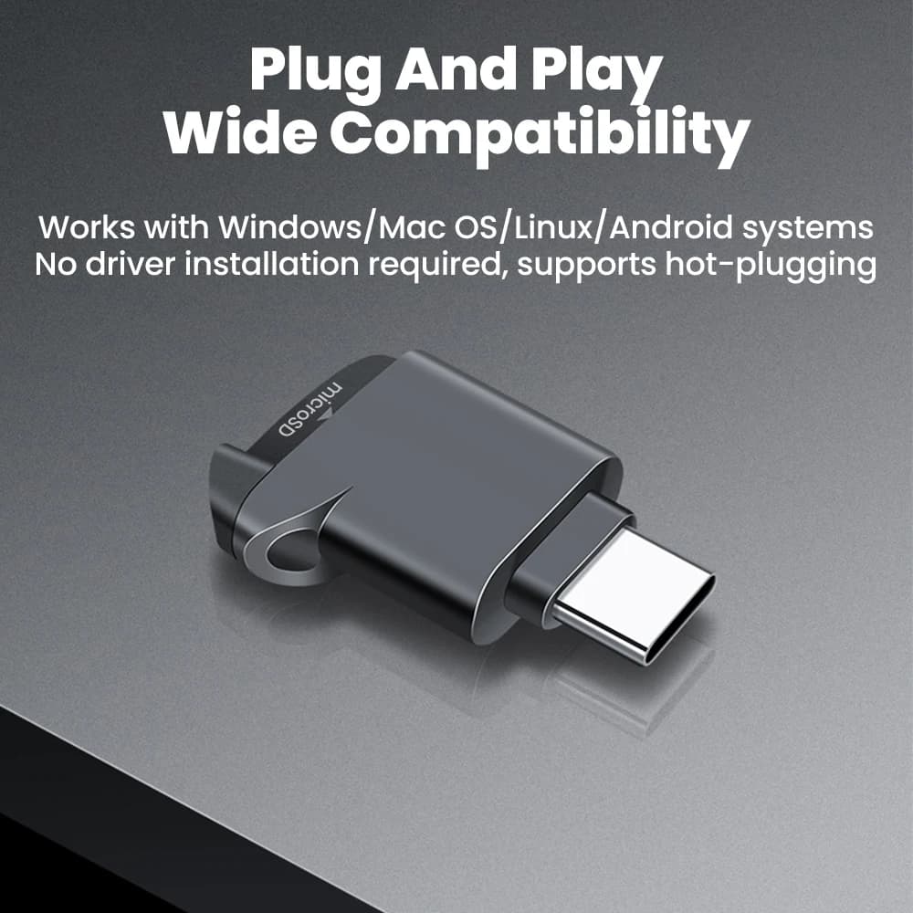 Mini lettore di schede TF tipo C 2.0, memoria esterna dal design nero allungabile, adatto per lettore di schede TF USB-C 2.0 per iPhone.