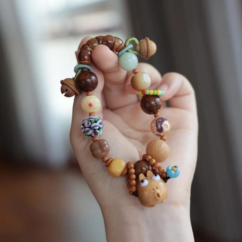 Bracciale con cordino a mano multi-tesoro con radice di Bodhi dell'intestino del cuoco, gioielli di moda