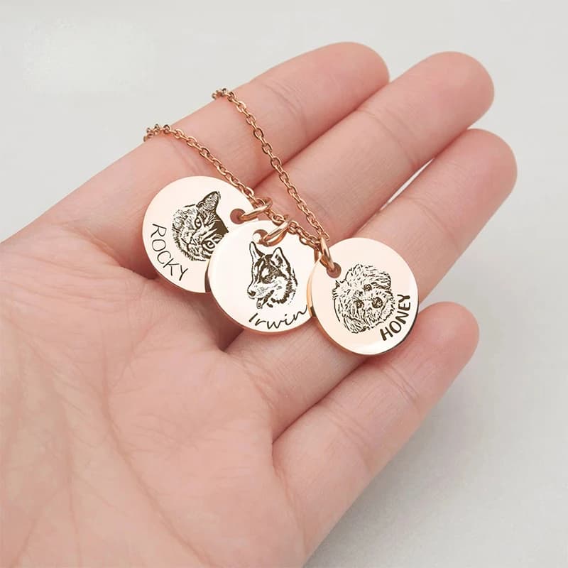 Custom Pet Portrait Necklace Personalized Laser Engraving Necklace For Women Customized Stainless Steel Chain Necklace With Name