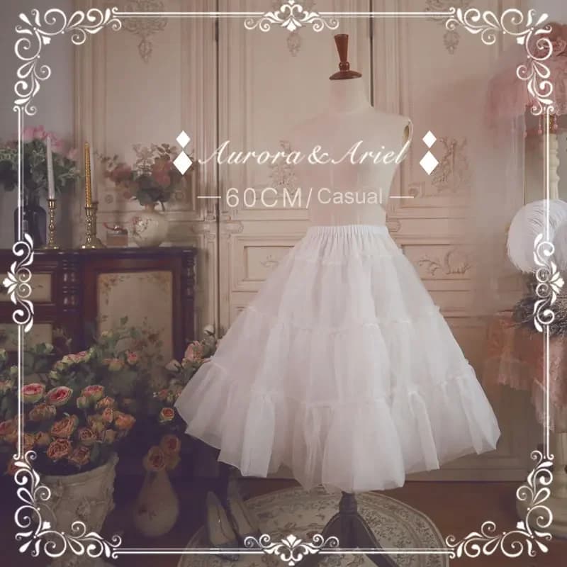 Casual Lolita Petticoat 60cm White Organza Pettiskirt Midi A line Under Skirt