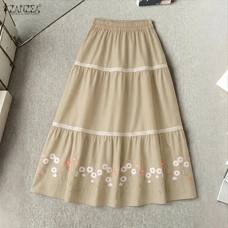 2026 ZANZEA Summer Elastic Waist Printed Skirt Women Bohemain A-line Holiday Beach Faldas Saia Casual Loose Jupe Maxi Long Skirt