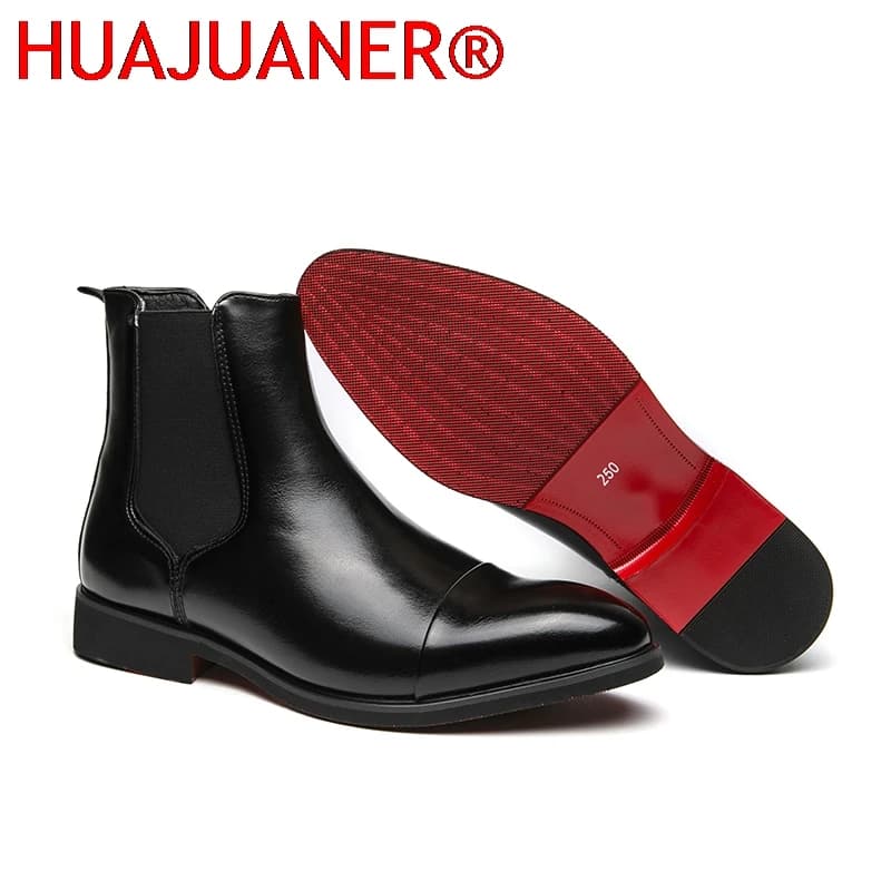 Stivali Chelsea neri da uomo stile britannico Stivali da donna in vera pelle con suola rossa Stivali con punta piatta Scarpe casual da esterno