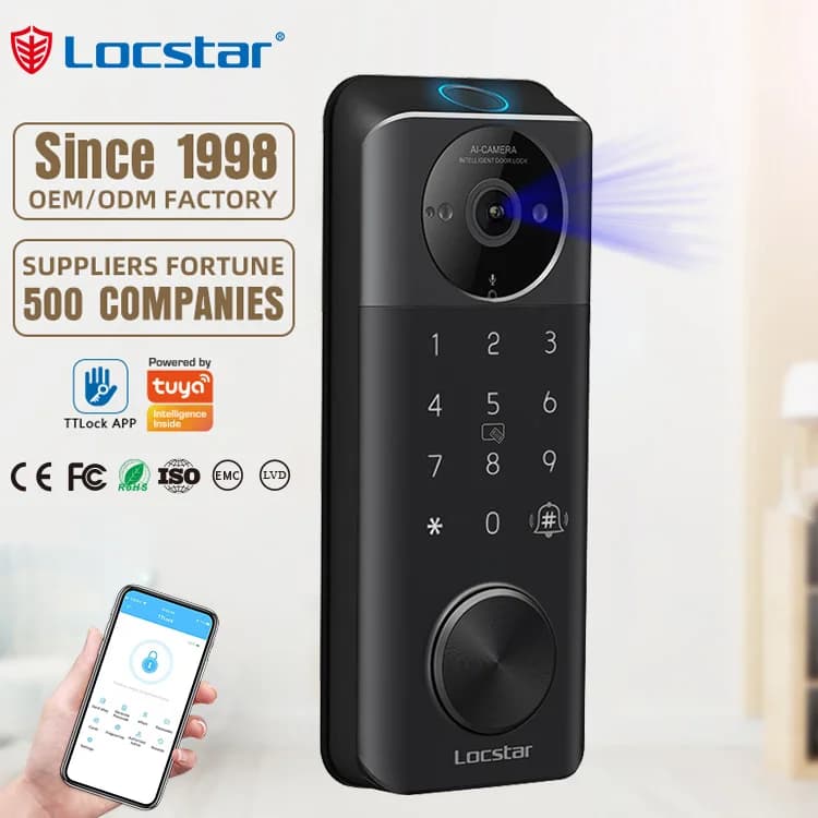 Locstar Residential Electronic Fingerprint Password Digital TTlock Touch Id Smart Keyless Front Deadbolt Door Lock With Camera