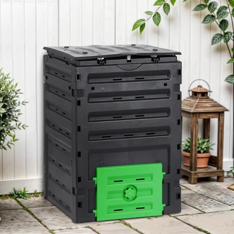 Compostiera da Esterno Grande da 450L (120 Galloni) per Giardino, Senza BPA, per Terreno Fertile Rapido, Facile da Montare, Nera