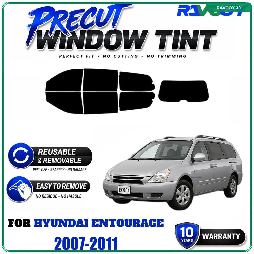 RAVOOY Precut Window Tint, Reusable Removable EPU Film, Custom Fit for Hyundai Entourage 2007-2011, UV Heat Protection