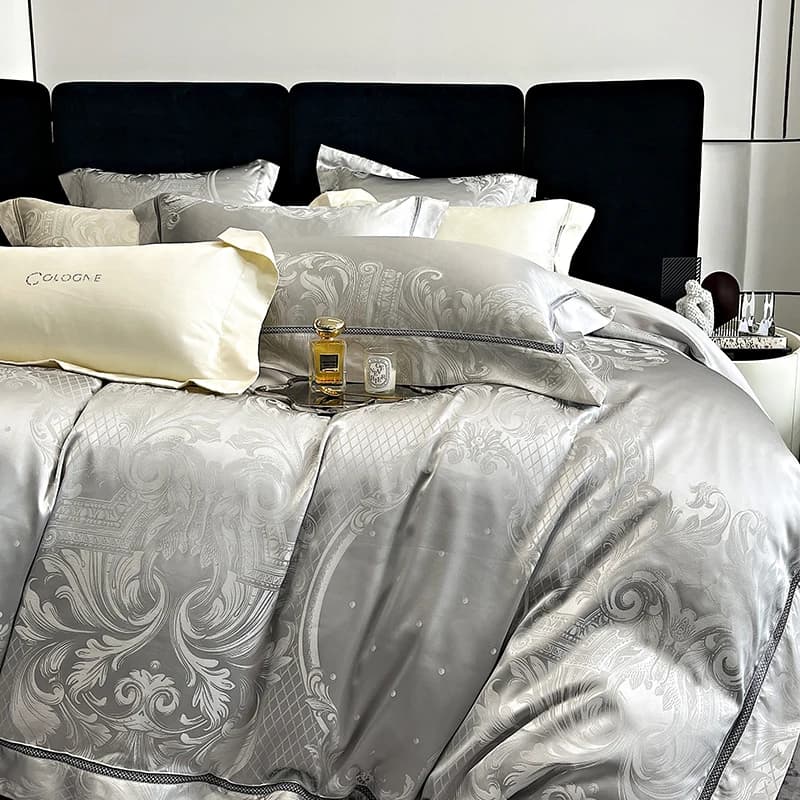 Bed linen set in Egyptian Cotton Broccato Jacquard, Polished Cover Setoso, Lenzuolo, Federa, European Luxury Bed Linen Set