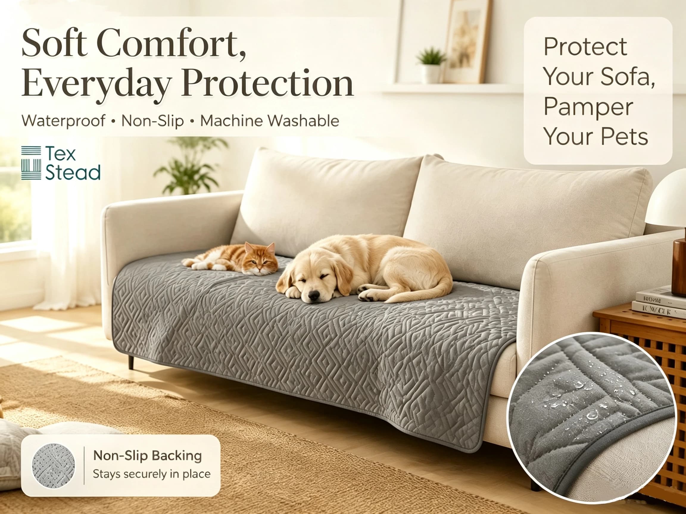 Loop-Shape Anti-Leakage Waterproof Pet Mat, Anti-Slip Washable Dog Cover, Donut Sofa Cushion Protector for Cats & Dogs, Cozy