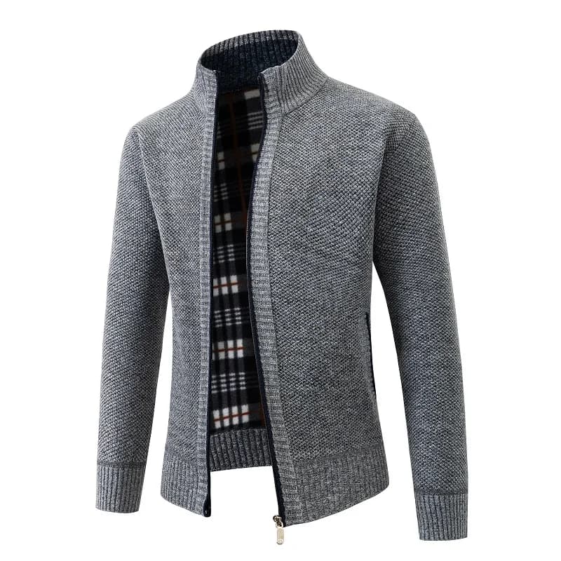 Autumn Winter Knit Cardigan Men Solid Color Stand Collar Slim Sweatercoat Mens Knitted Sweaters Jackets Zippers Cardigans Man