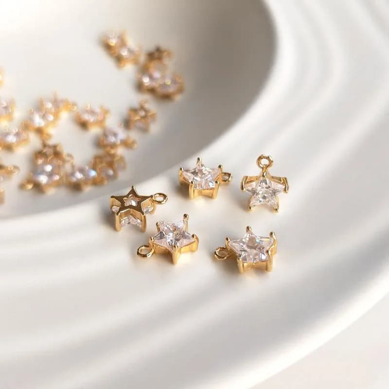 2 pezzi oro riempito 9mm zircone incorporato ciondolo stella a cinque punte fai da te gioielli fatti a mano materiale braccialetto collana accessori