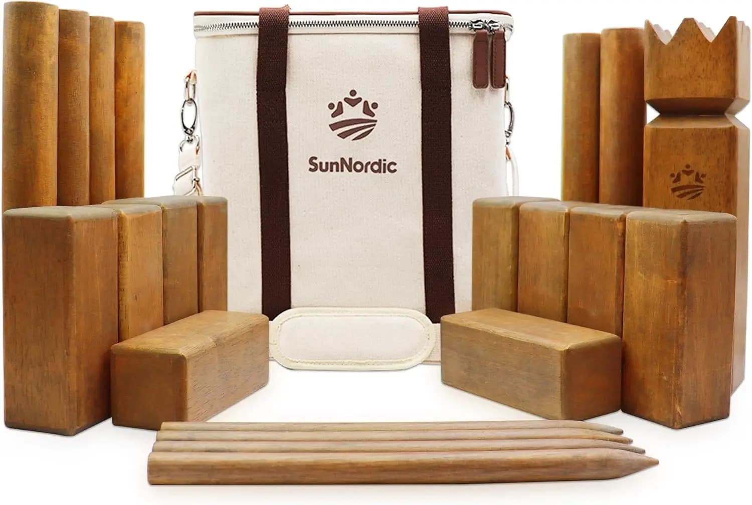 Set da gioco Kubb per esterni - Gioco di lancio in legno di gomma con borsa in tela, Scacchi vichinghi giganti per bambini e adulti