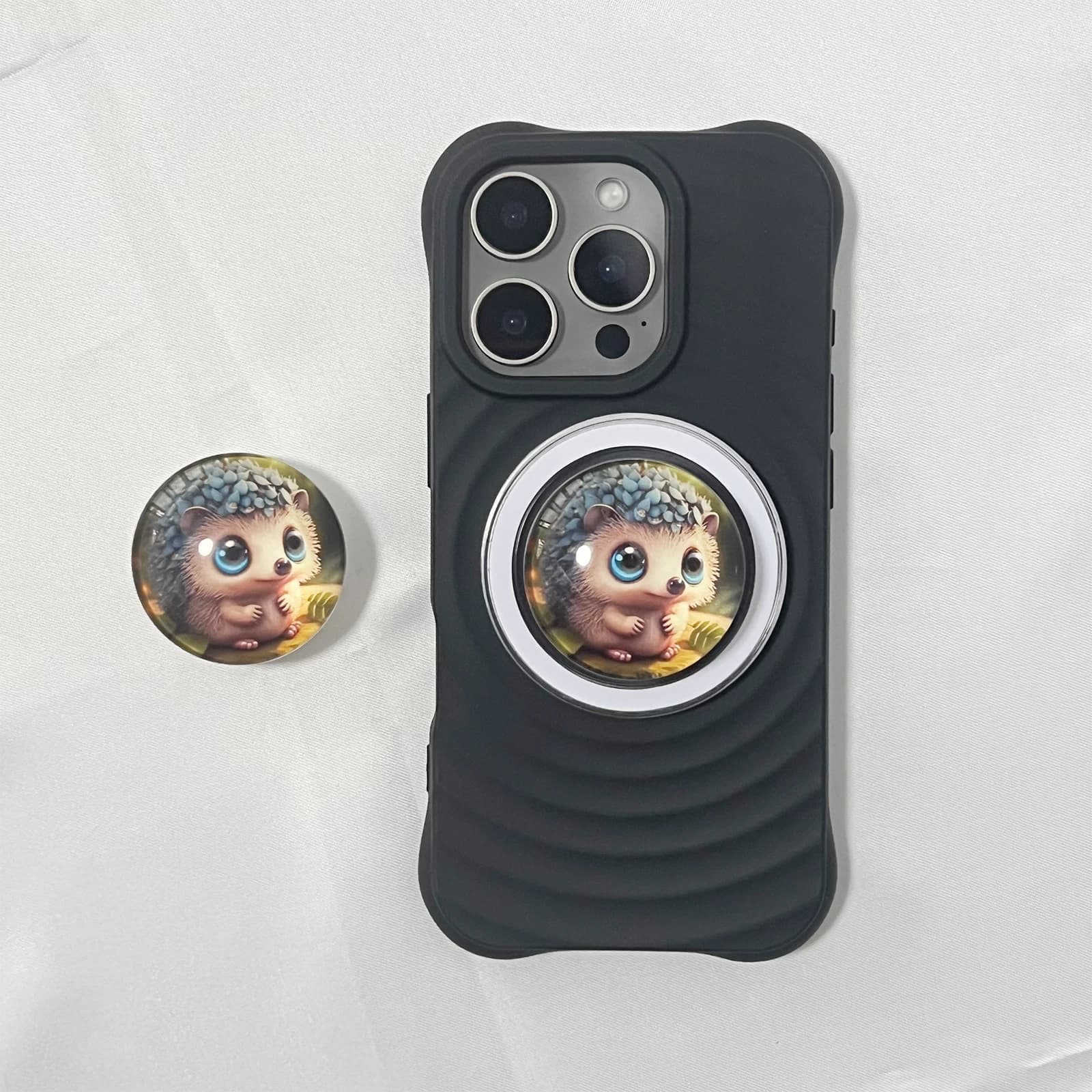 Supporto per telefono con sfera di cristallo 3D simpatico riccio per staffa magnetica Magsafe per iPhone 17 iPhone 16Pro Samsung Griptok