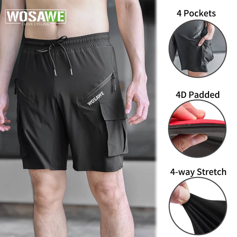 WOSAWE Summer MTB shorts Women's cycling shorts for men Mountain bike padded shorts 2 in 1 Cargo pants for fast drying
