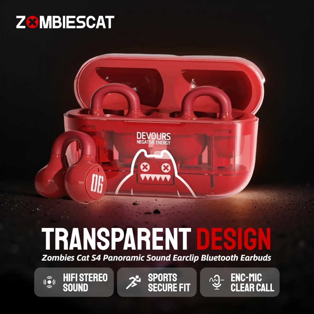 Zombiescat S4 Ear Clip Cuffie Bluetooth Clip trasparente On Ear OWS Auricolari True Wireless Auricolari per lo sport/uso quotidiano