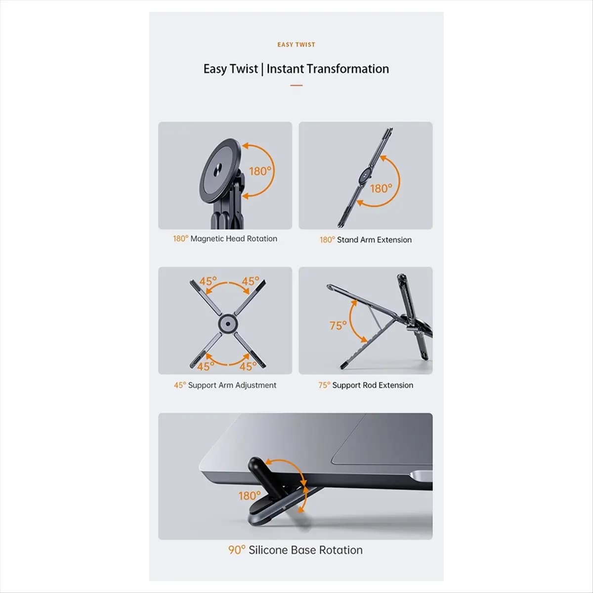 Supporto magnetico portatile pieghevole in lega di alluminio per laptop/tablet/telefoni, supporto di sollevamento verticale portatile e da tavolo