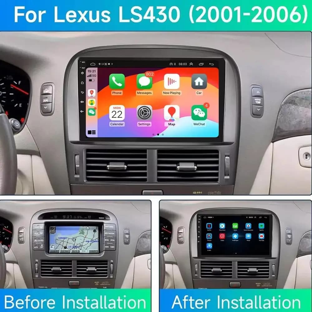 Autoradio da 9 pollici per Lexus LS430 2001-2006 2+64G Navigazione GPS per Carplay Android 13 Bluetooth Radio Android Auto