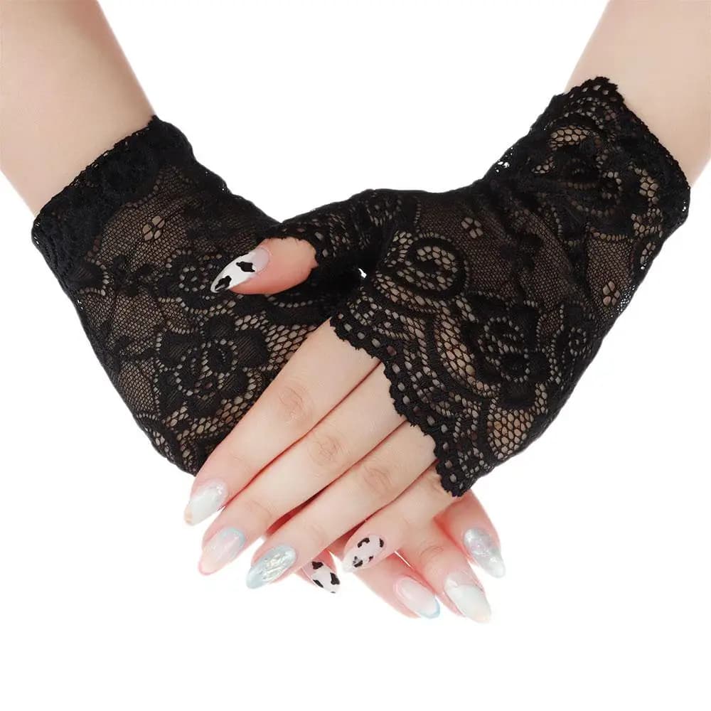 Women's Short Lace Gloves Sun Protection Sleeves Slim Cycling Knife Sexy Gloves Half fingers Handschoenen