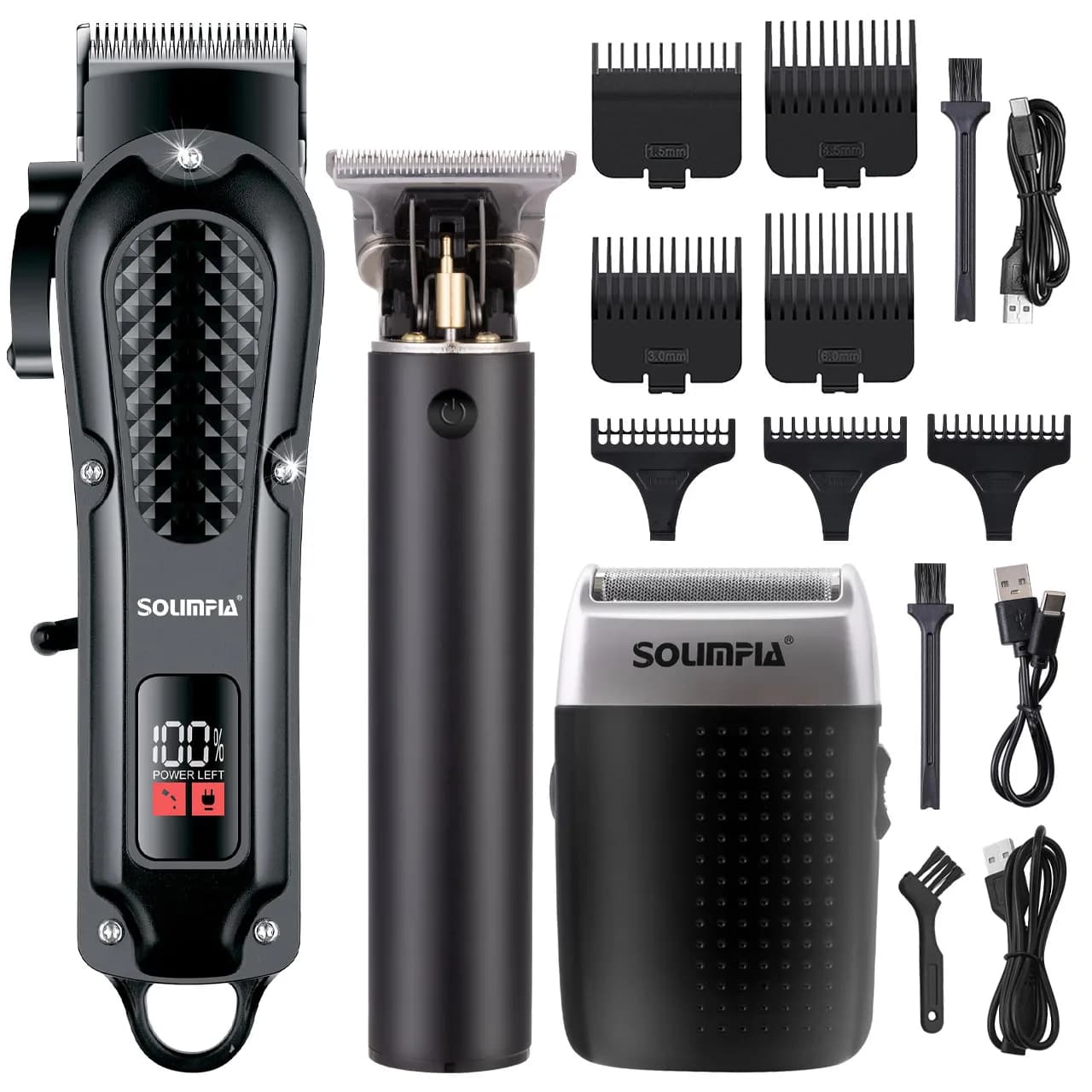 Hatteker 3pc Professional USB Rechargeable Hair Clipper Cordless Electric Beard Trimmer Wet & Dry Barber Machine for Men
