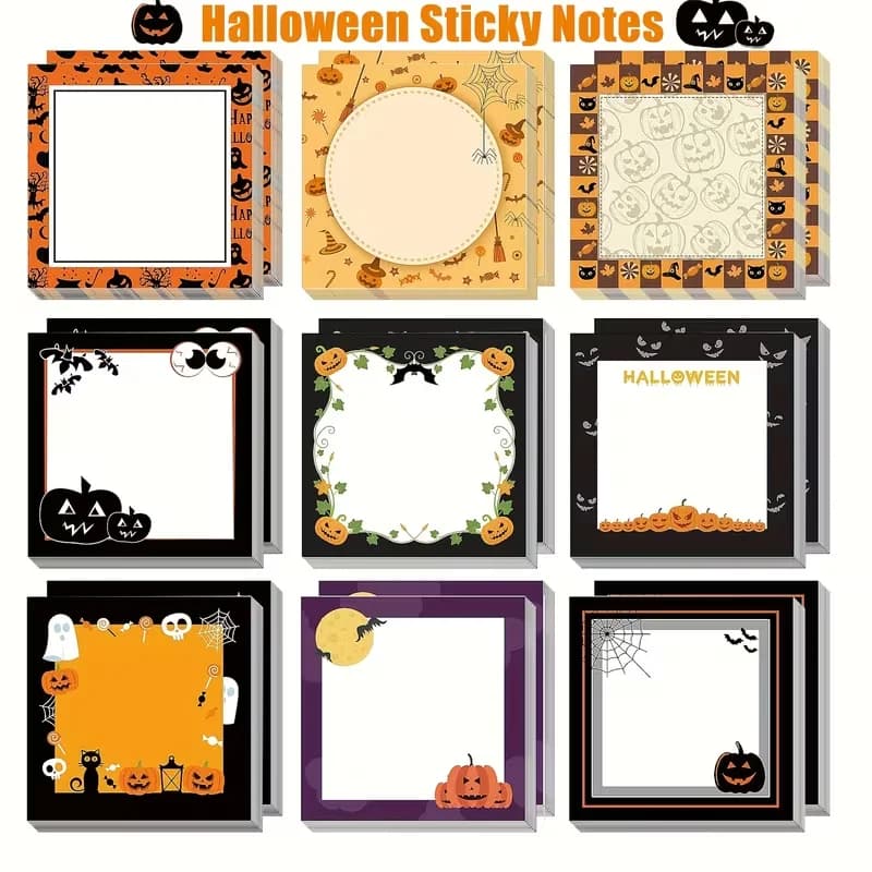 9 Pcs/ 270 Sheets Halloween Sticky Notes Self-Adhesive Notepad Spider Pumpkin Bat Gifts For Schools Office Home Student Teacher