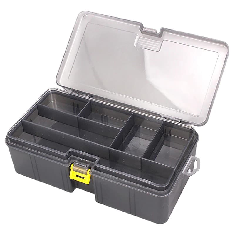 Double-layer translucent gun barrel equipment box with adjustable compartments - PP plastic bait organizer to store fishing gear