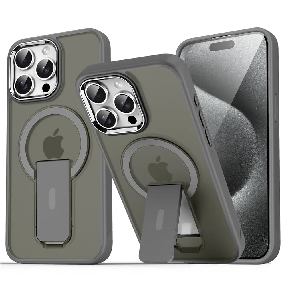 iPhone 16 Luxury Metal Kickstand Magnetic Stand Phone Case For iPhone 16 15 14 13 12 11 ProMax Matte Shockproof Bumper Back Case