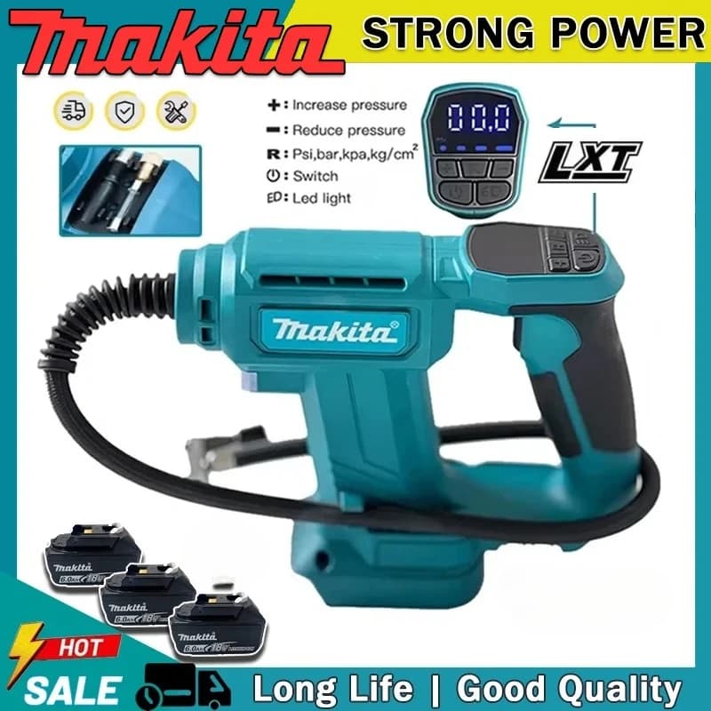 Compressore d'Aria Portatile Makita Senza Fili con Display Digitale, Gonfiatore per Pneumatici Auto, Pompa Gonfiabile