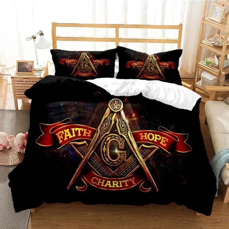 Set di biancheria da letto Massonico Illuminati per ragazzi e ragazze, copripiumino, federa, letto singolo, matrimoniale, per bambini e adulti