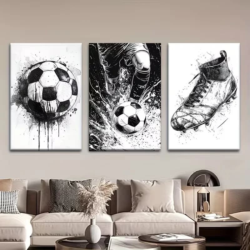Set di 3 Poster e Stampe di Graffiti Astratti a Tema Calcio, Dipinti su Tela con Scarpini da Calcio, Quadri da Parete per Soggiorno e Arredamento Casa