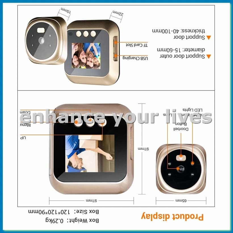 Telecamera per campanello 1080P Telecamera per spioncino per porta di sicurezza per campanello domestico intelligente con schermo ad alta definizione da 2,4 pollici Display-A23U