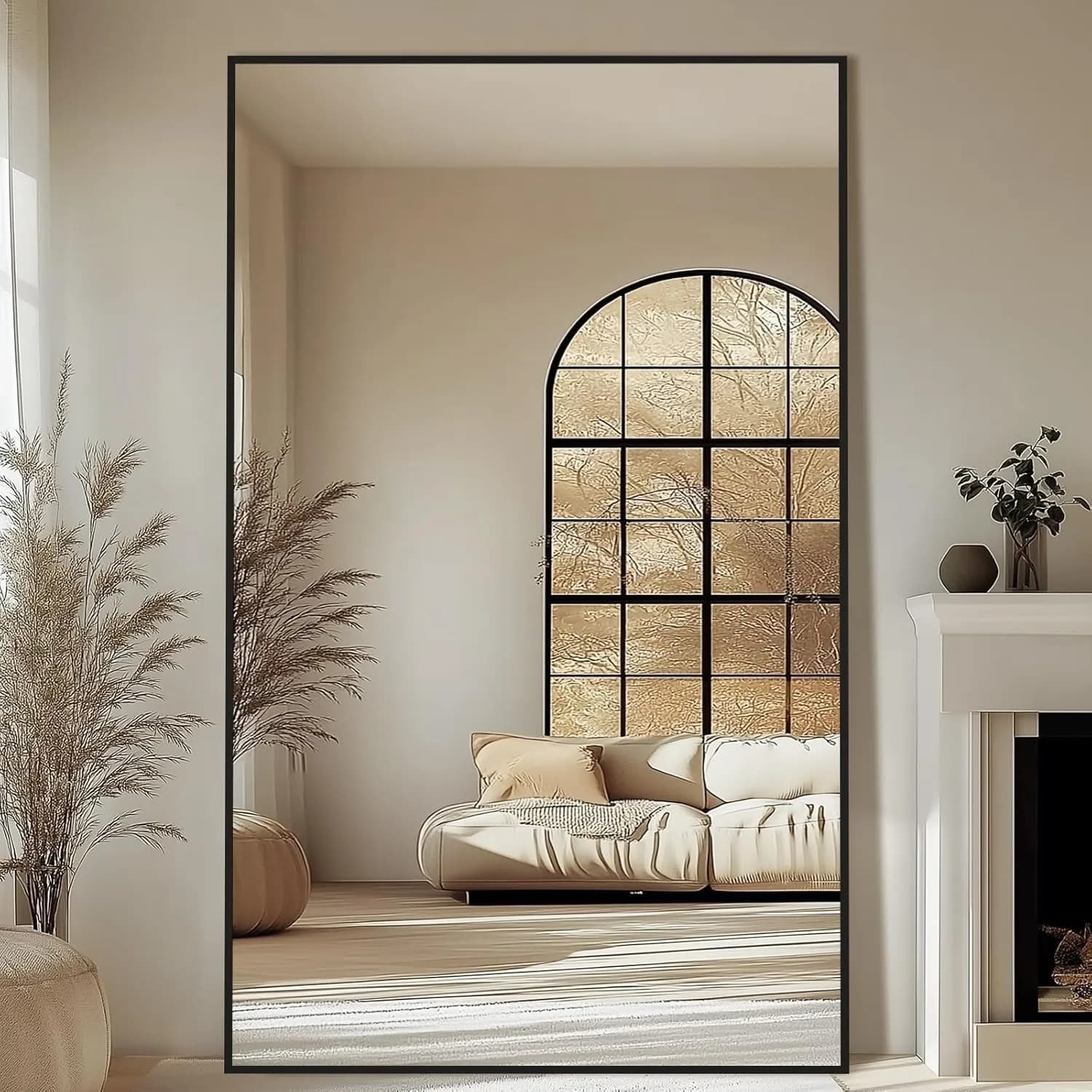 Large Mirror Full Length 72"X44", Oversized Floor Mirror with Stand, Black Free