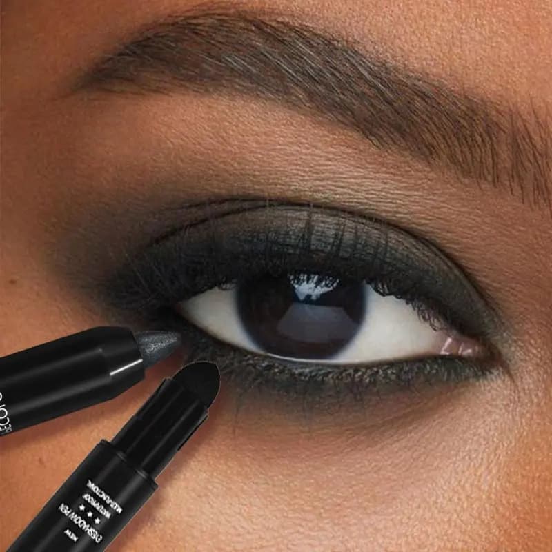 Matita per ombretto perlescente Stick per evidenziare effetto trucco, penna per ombretto luccicante nero e grigio con eyeliner, 1 pezzo