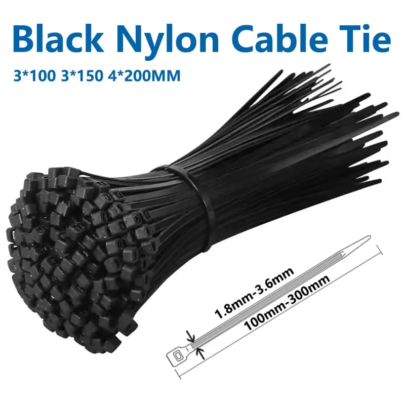 500/1000PCS 3*100 3*150 4*200 Fascetta in nylon di plastica autobloccante Fascetta per cavi nera Anello di fissaggio Zip Wraps Cinghia Fascette in nylon Set