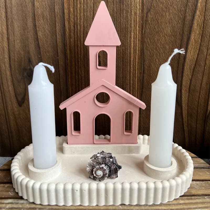 Oval Candle Holder Tray with Epoxy Mold Tree of Life Design Cement Candlestick Storage Pallet Jewelry Display DIY Home Decor