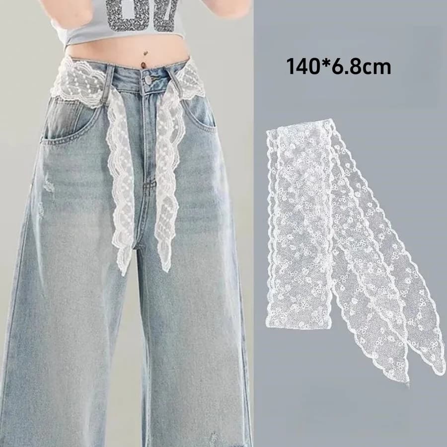 Floral perforated lace long belt with embroidered lace design - versatile belt scarf for women, a trendy fashion accessory