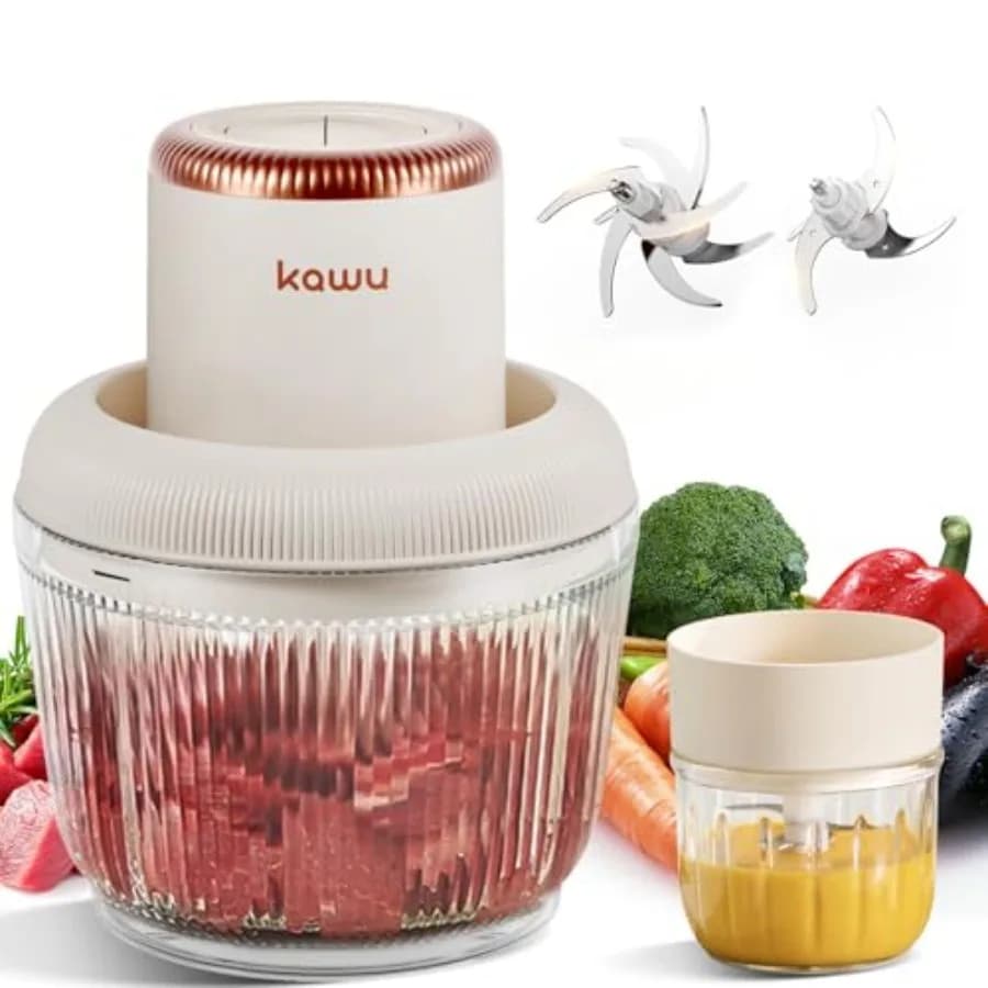 Electric Food Processor, Glass Portable Electric Garlic Chopper with 2 Bowls, 300W Vegetable Chopper Blenders with 2 Blades, On